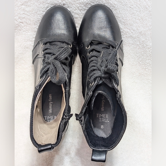 Time and Tru Women's 8 Black Lace-Up Zipper Boots Moto Combat Goth Biker - Picture 5 of 9